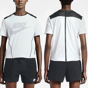 Nike Perforated Mesh Graphic Leather Zip‎ Back White T-Shirt Size US Medium